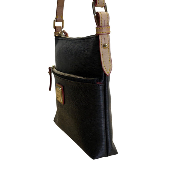 Dooney & Bourke Black Leather  Adjustable Strap & Front Zipper Crossbody Bag