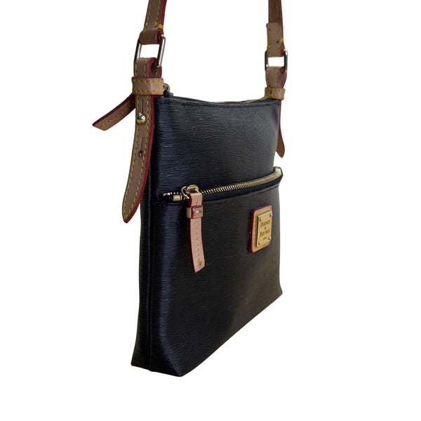 Dooney & Bourke Black Leather  Adjustable Strap & Front Zipper Crossbody Bag