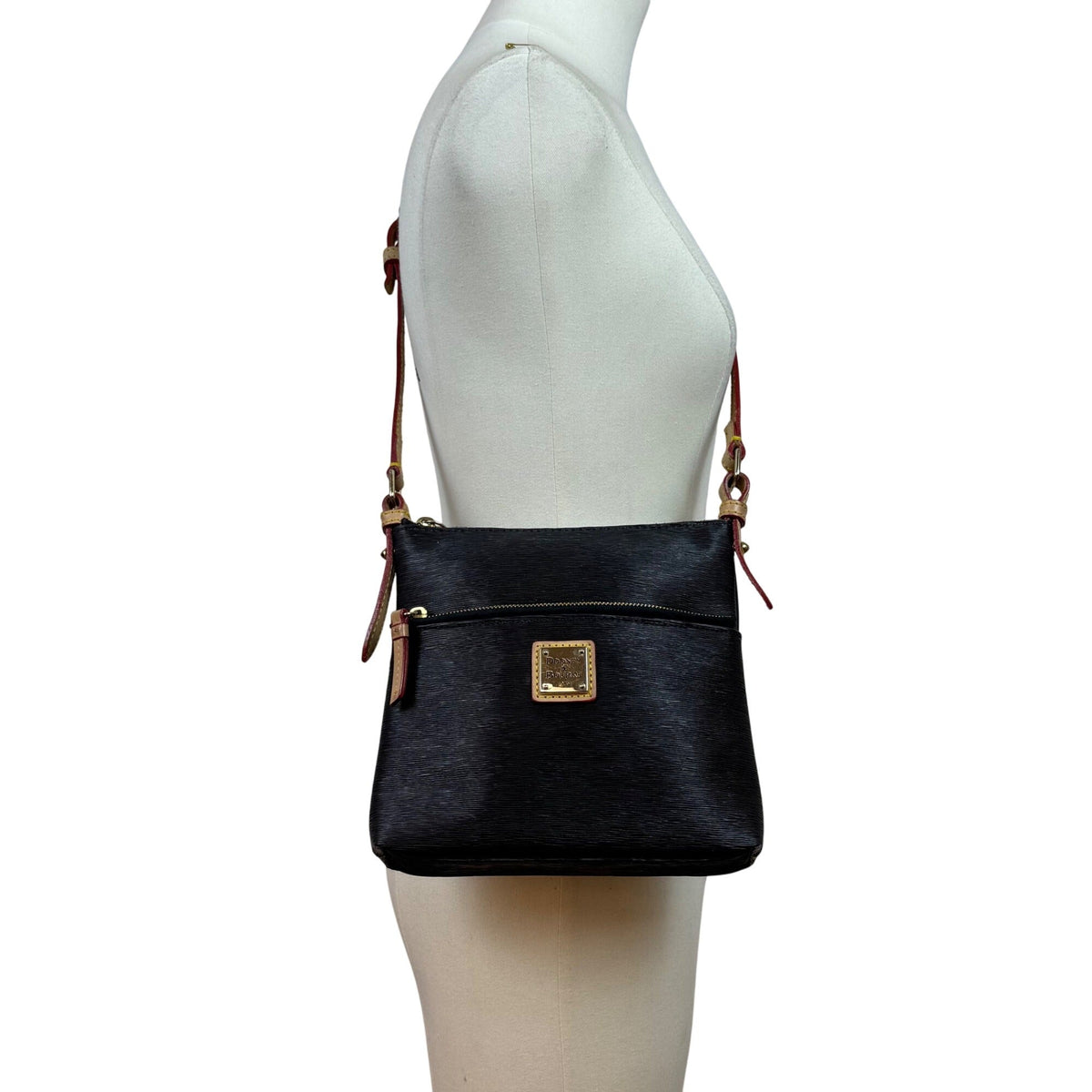 Dooney & Bourke Black Leather  Adjustable Strap & Front Zipper Crossbody Bag