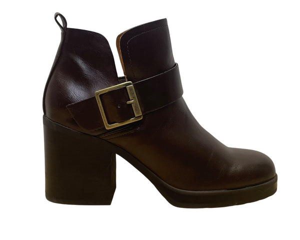 Korks Kari Women’s Brown Leather Buckle Block Heel Ankle Boots Size 8.5M
