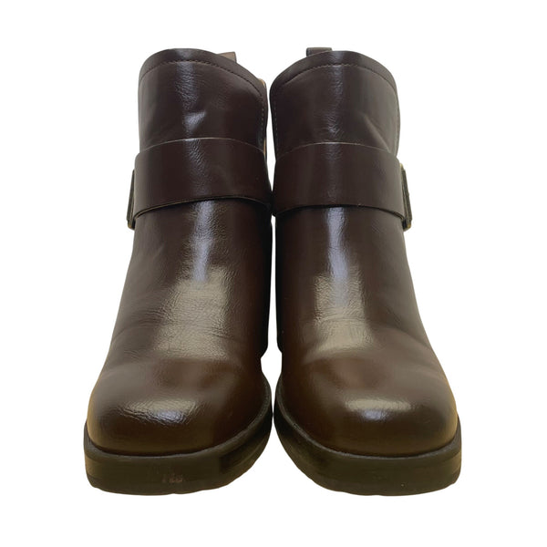 Korks Kari Women’s Brown Leather Buckle Block Heel Ankle Boots Size 8.5M