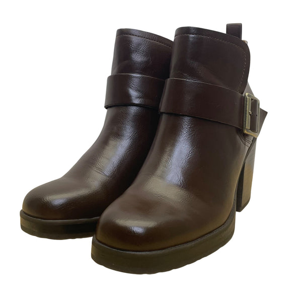 Korks Kari Women’s Brown Leather Buckle Block Heel Ankle Boots Size 8.5M