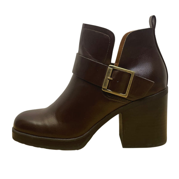 Korks Kari Women’s Brown Leather Buckle Block Heel Ankle Boots Size 8.5M