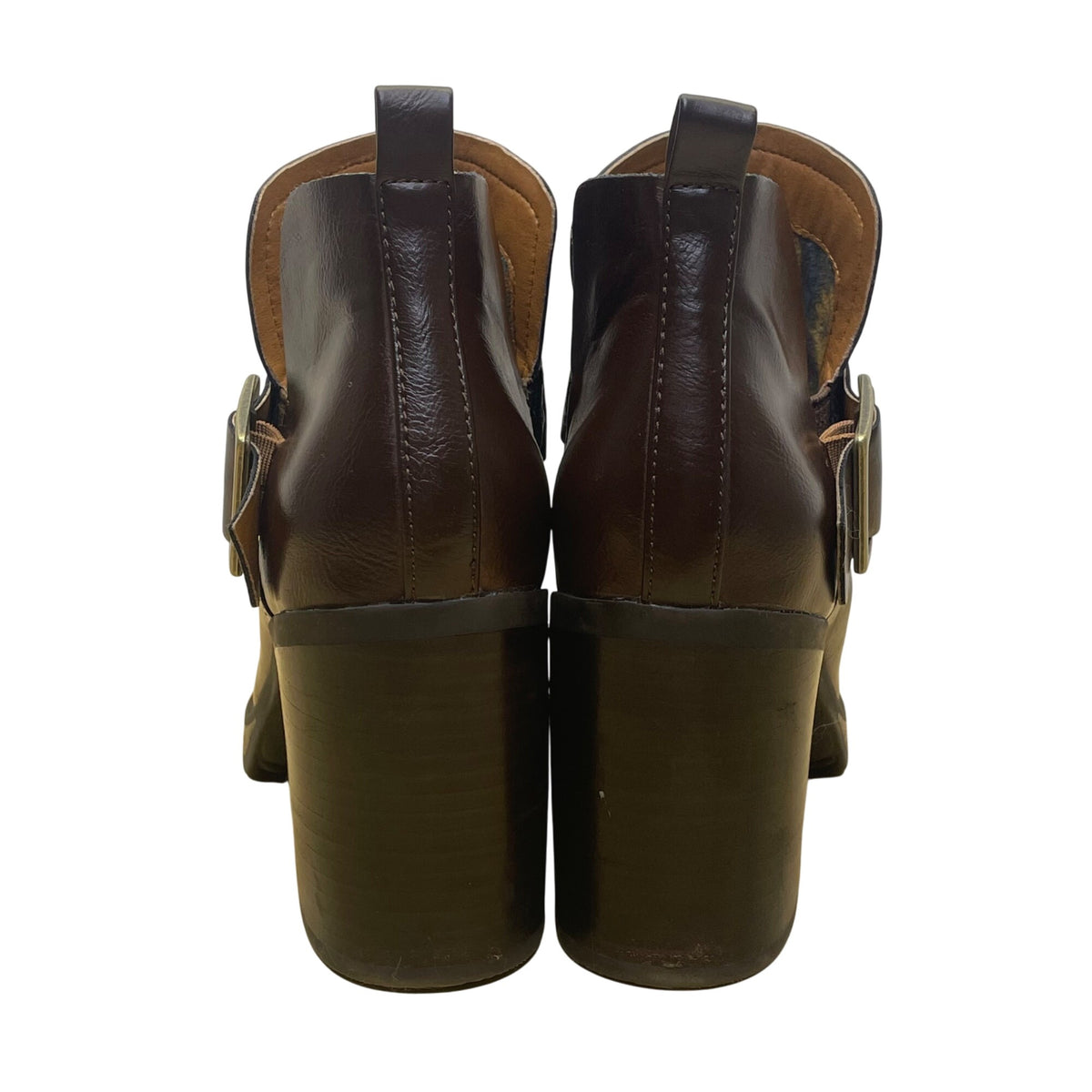 Korks Kari Women’s Brown Leather Buckle Block Heel Ankle Boots Size 8.5M