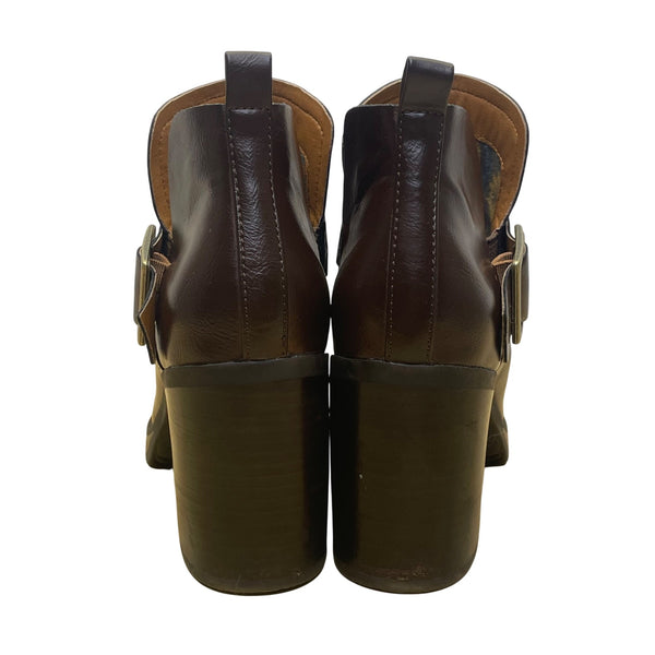 Korks Kari Women’s Brown Leather Buckle Block Heel Ankle Boots Size 8.5M
