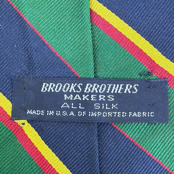 Vintage Brooks Brothers Mens Striped 100% Silk Tie Green & Navy Classic Pattern