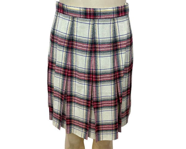 Talbots Womens Petite Plaid Pleated Skirt Worsted Wool White & Red Size 6P - New
