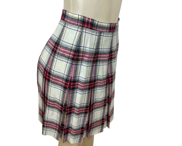 Talbots Womens Petite Plaid Pleated Skirt Worsted Wool White & Red Size 6P - New