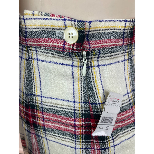 Talbots Womens Petite Plaid Pleated Skirt Worsted Wool White & Red Size 6P - New