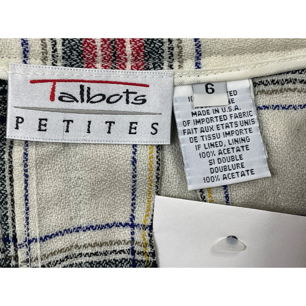 Talbots Womens Petite Plaid Pleated Skirt Worsted Wool White & Red Size 6P - New