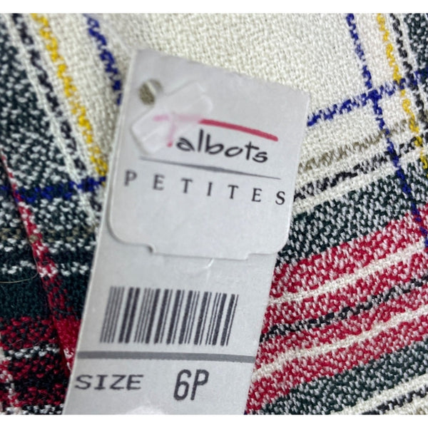 Talbots Womens Petite Plaid Pleated Skirt Worsted Wool White & Red Size 6P - New