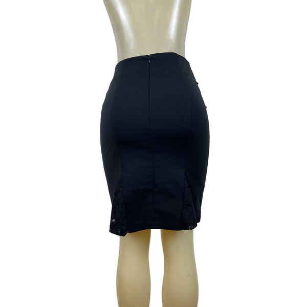 Adiva Womens Black Peplum Pencil Skirt Cotton Nylon Blend Size 6