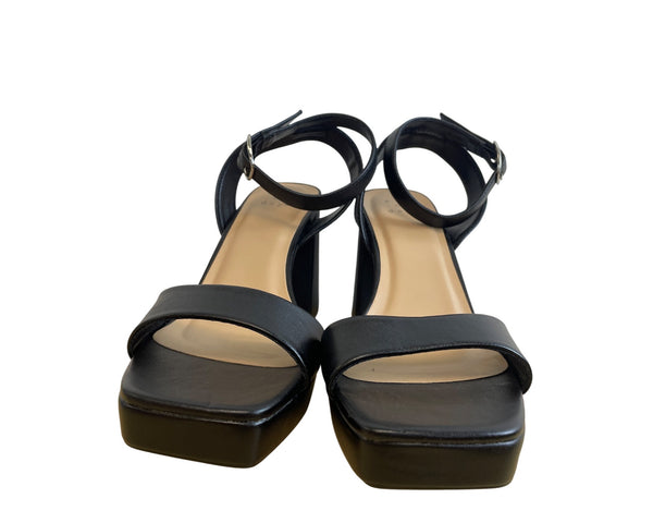 A New Day Black Faux Leather Ankle Strap Platform Heels Square Toe Block Size 8