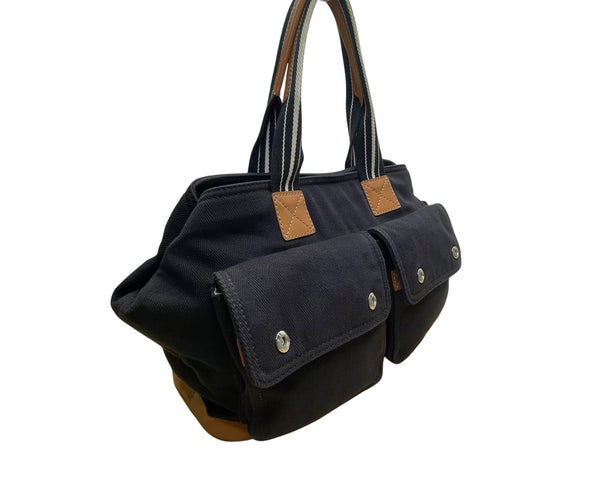 Pottery Barn Kids Black Canvas With Snap Pockets & Leather Accents Diaper Bag