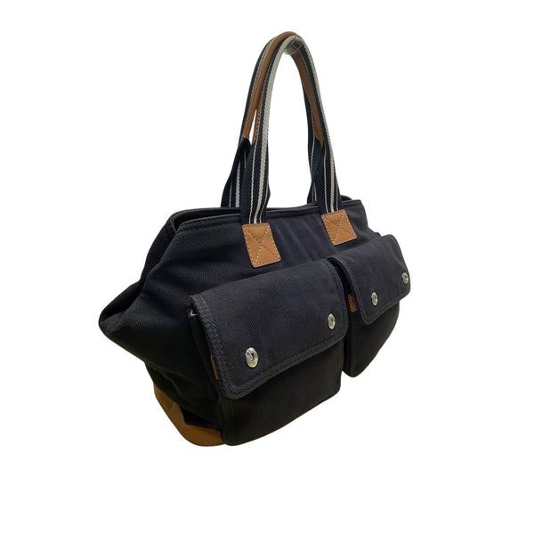 Pottery Barn Kids Black Canvas With Snap Pockets & Leather Accents Diaper Bag