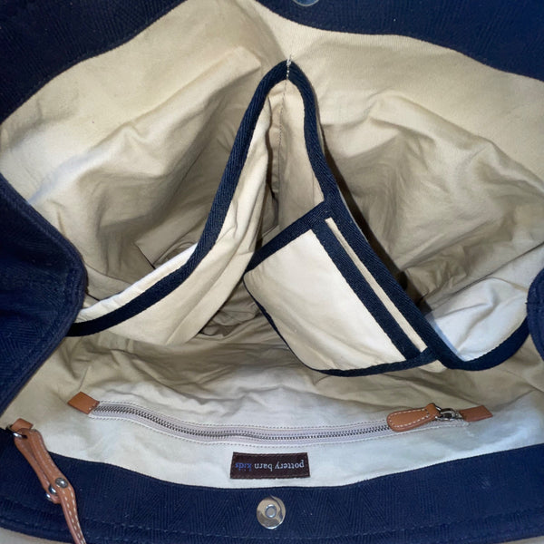 Pottery Barn Kids Black Canvas With Snap Pockets & Leather Accents Diaper Bag