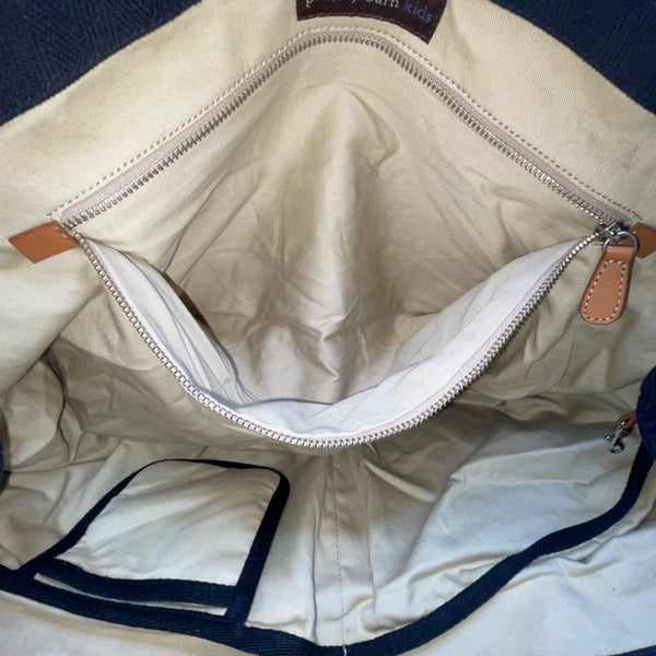 Pottery Barn Kids Black Canvas With Snap Pockets & Leather Accents Diaper Bag