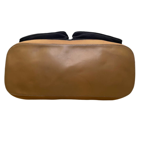 Pottery Barn Kids Black Canvas With Snap Pockets & Leather Accents Diaper Bag