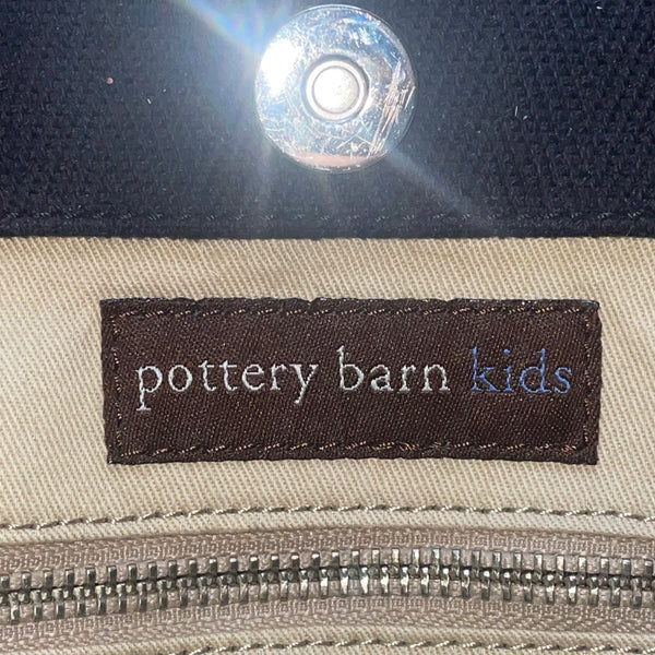 Pottery Barn Kids Black Canvas With Snap Pockets & Leather Accents Diaper Bag