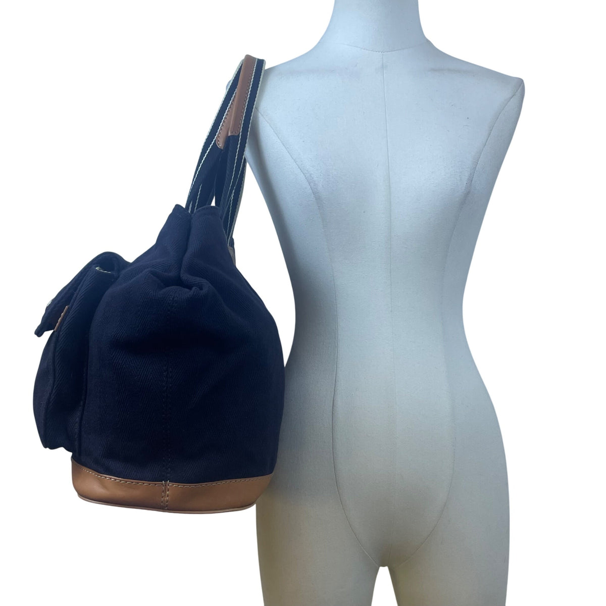 Pottery Barn Kids Black Canvas With Snap Pockets & Leather Accents Diaper Bag