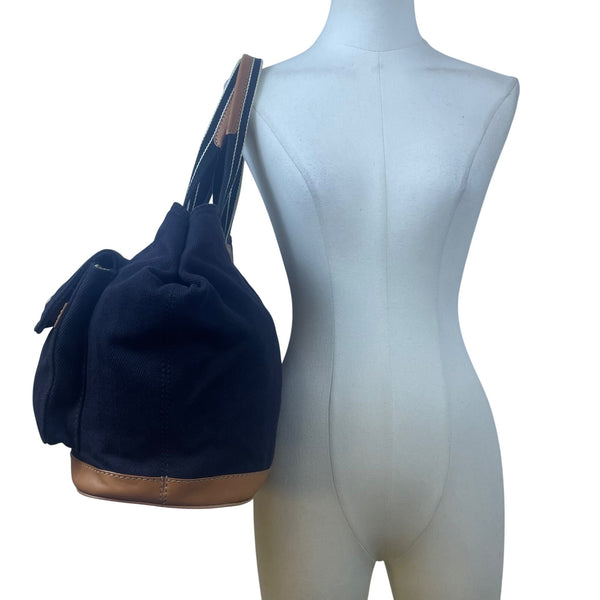 Pottery Barn Kids Black Canvas With Snap Pockets & Leather Accents Diaper Bag