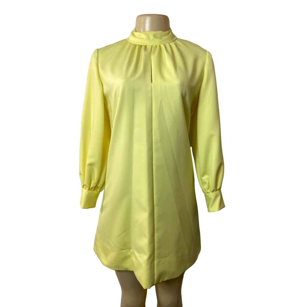 Vintage Style Yellow Long Sleeve Shift Dress With Button Cuffs