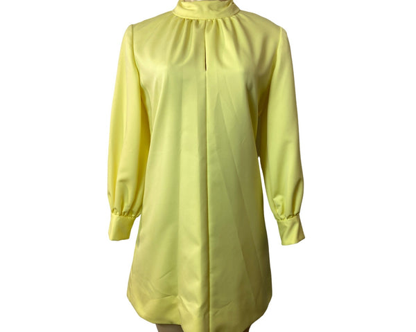 Vintage Style Yellow Long Sleeve Shift Dress With Button Cuffs