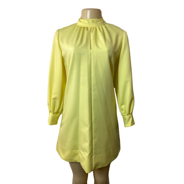 Vintage Style Yellow Long Sleeve Shift Dress With Button Cuffs