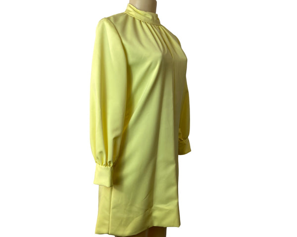 Vintage Style Yellow Long Sleeve Shift Dress With Button Cuffs