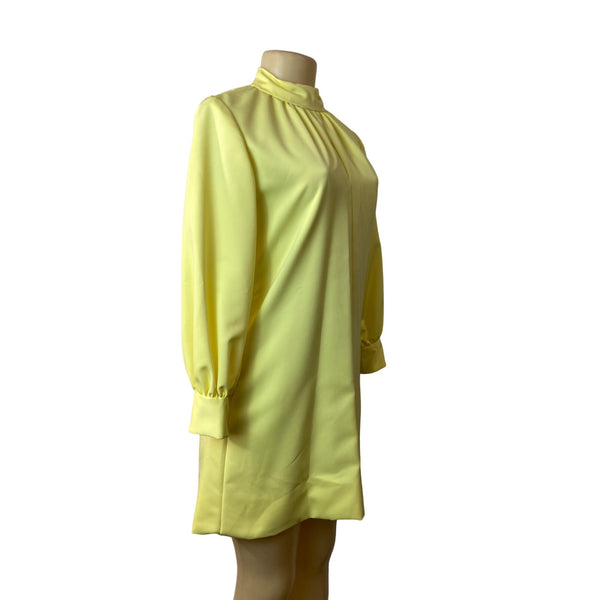 Vintage Style Yellow Long Sleeve Shift Dress With Button Cuffs