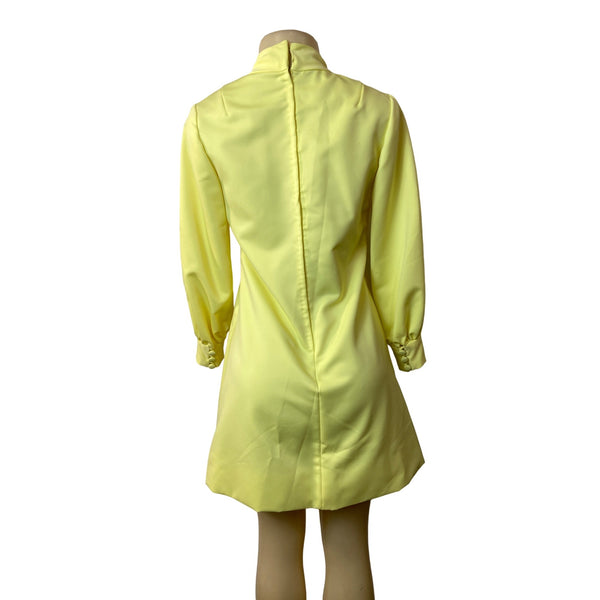 Vintage Style Yellow Long Sleeve Shift Dress With Button Cuffs