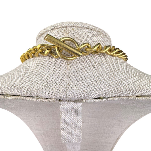 Coin Motif Gold Tone Chain Necklace With Toggle Clasp Vintage Jewelry