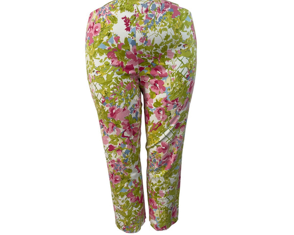 Bushwacker Womens Multicolor Floral Print Pants Vibrant Cropped Size 16