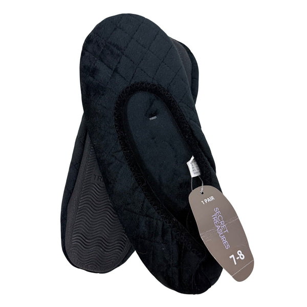 Secret Treasures Womens Black Quilted Slippers Size 7-8 Soft Comfortable Indoor Flats
