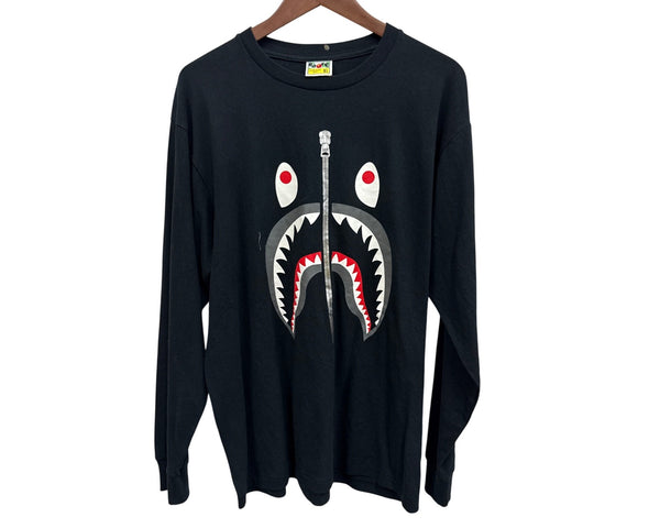 A Bathing Ape Shark Graphic Black Long Sleeve T-Shirt XL Cotton Mens Streetwear