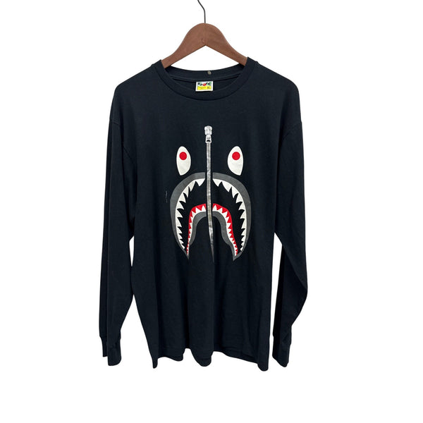 A Bathing Ape Shark Graphic Black Long Sleeve T-Shirt XL Cotton Mens Streetwear