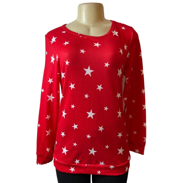 Ekouaer Women's Red Crew Neck Stared Sweatshirt Sz S - NWT