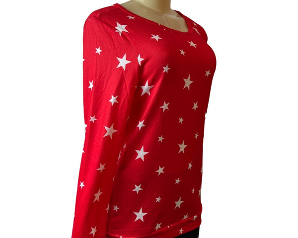 Ekouaer Women's Red Crew Neck Stared Sweatshirt Sz S - NWT