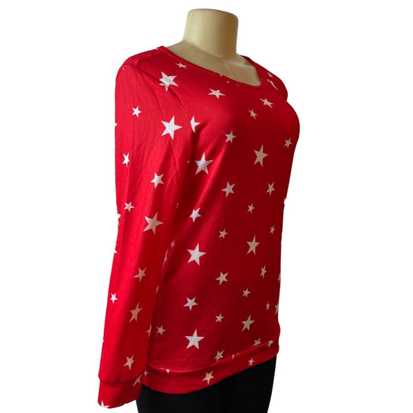 Ekouaer Women's Red Crew Neck Stared Sweatshirt Sz S - NWT