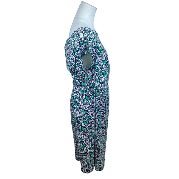 Lands End Womens Floral Print Dress Short Sleeve Side Tie Design Sz M/P 10-12