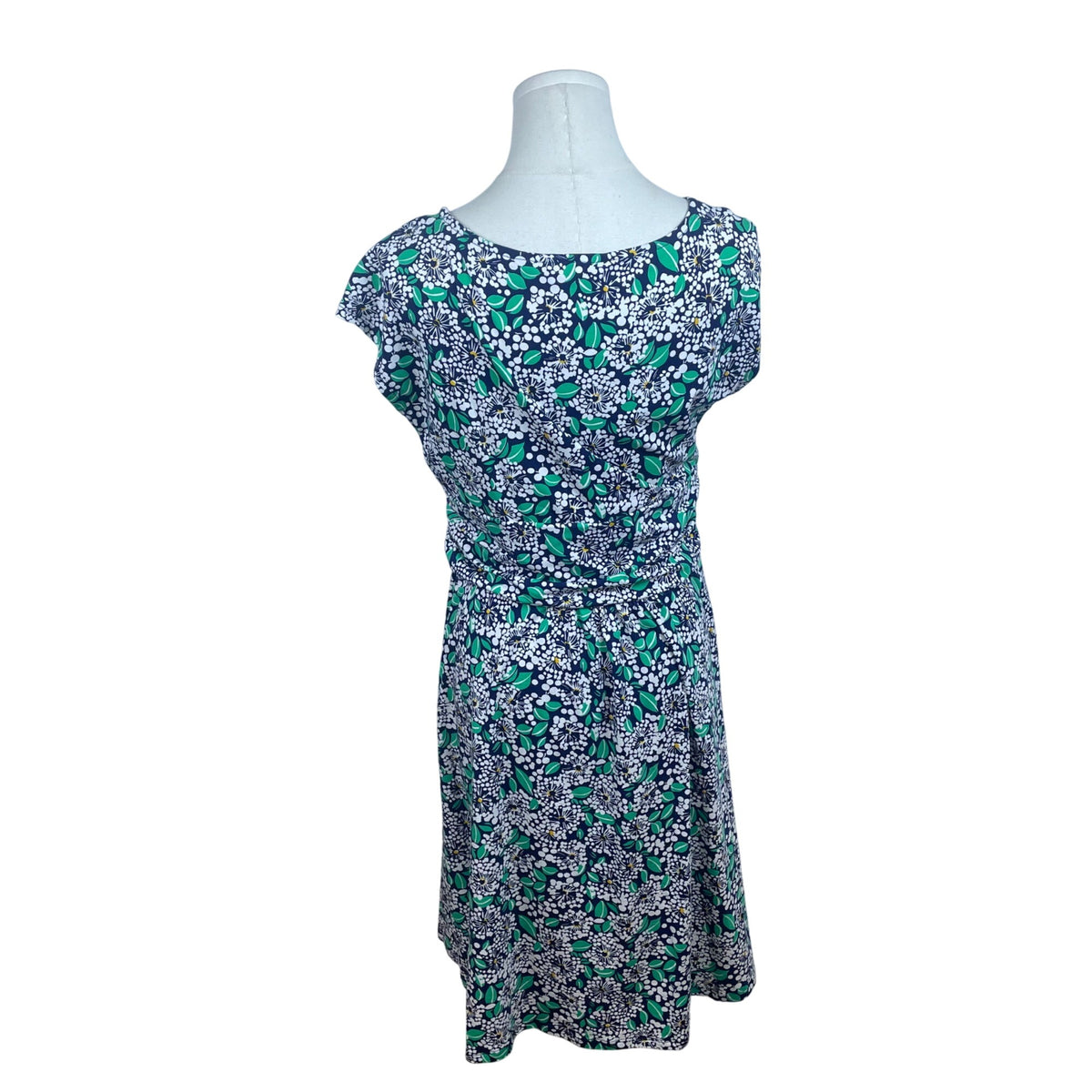 Lands End Womens Floral Print Dress Short Sleeve Side Tie Design Sz M/P 10-12