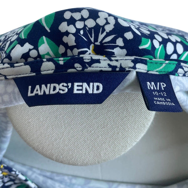 Lands End Womens Floral Print Dress Short Sleeve Side Tie Design Sz M/P 10-12