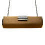 Gold Cylinder Clutch Purse With Rhinestone Clasp Closure & Chain Strap Sz S
