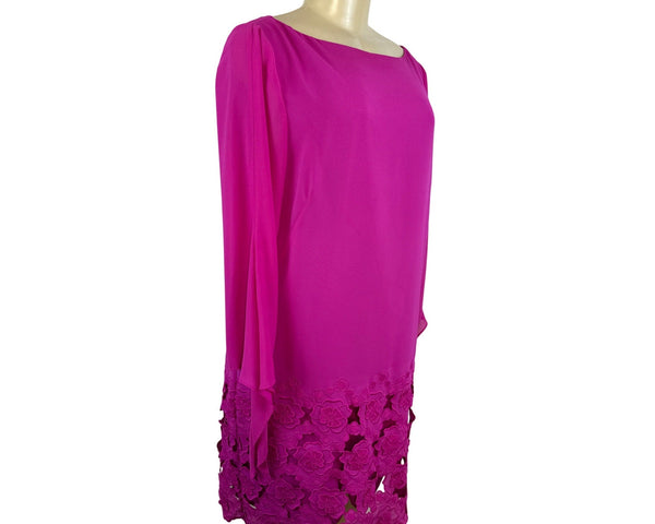 Tahari Women’s Pink Floral Lace Hem Shift Dress With Long Sleeves Sz 10