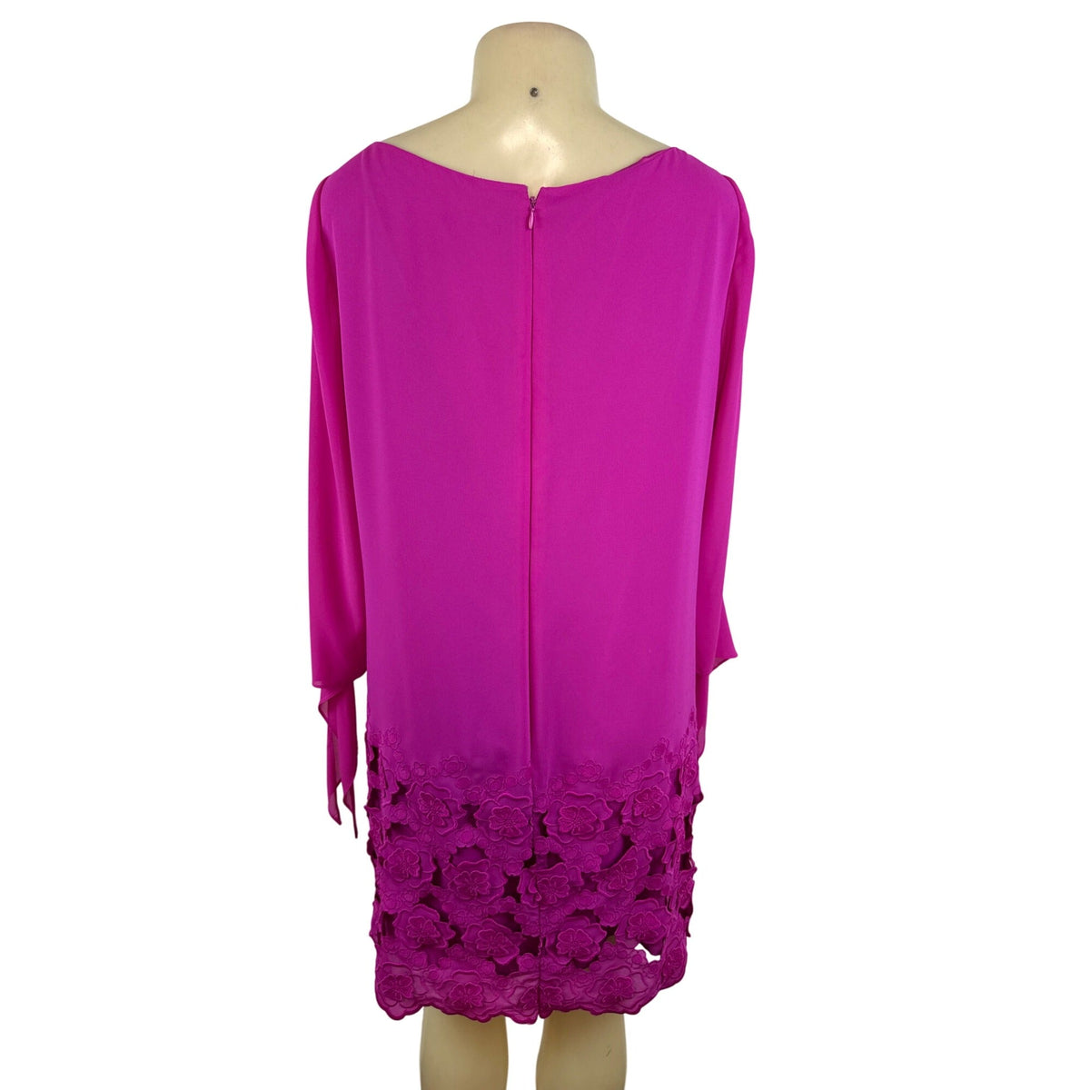 Tahari Women’s Pink Floral Lace Hem Shift Dress With Long Sleeves Sz 10