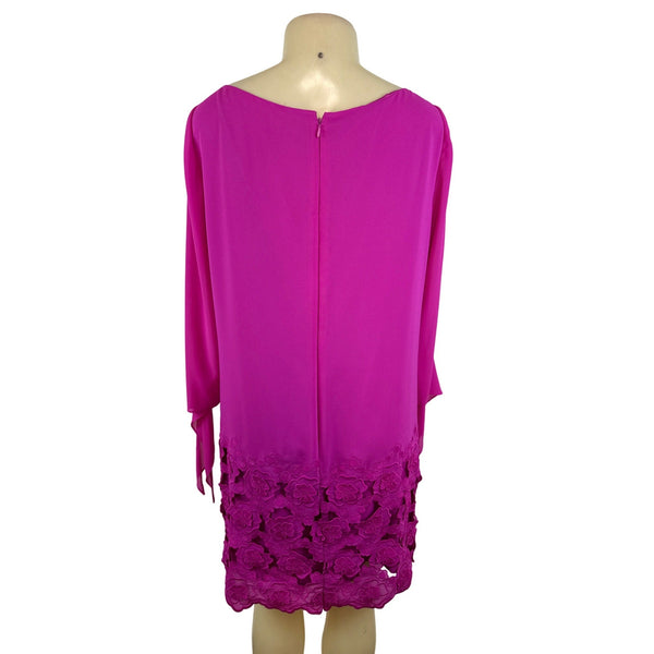 Tahari Women’s Pink Floral Lace Hem Shift Dress With Long Sleeves Sz 10