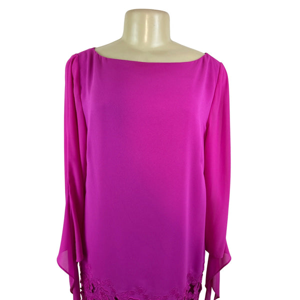Tahari Women’s Pink Floral Lace Hem Shift Dress With Long Sleeves Sz 10