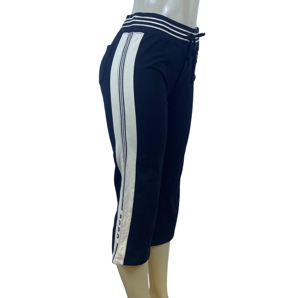 BCBG Maxazria Women's Black & White Cotton Spandex Pants Drawstring Waist Size L