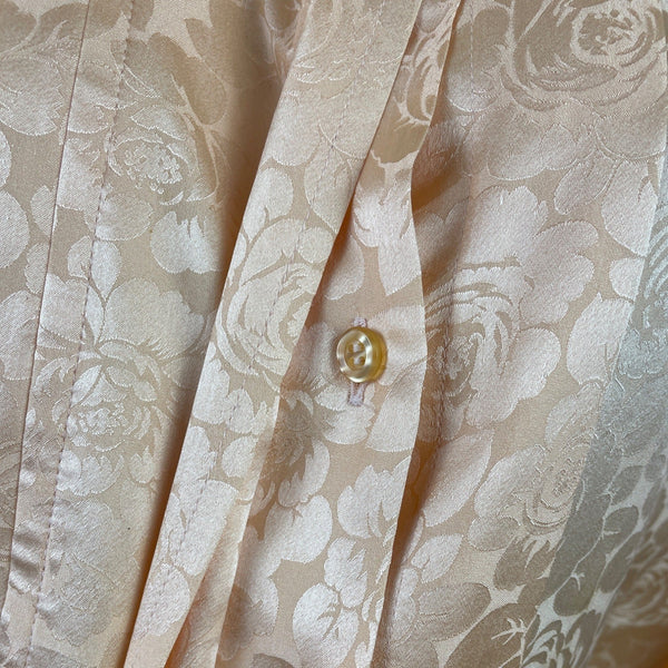 Vtg Michael's  Women’s Peach Floral Satin Blouse Button Accents Long Sleeves