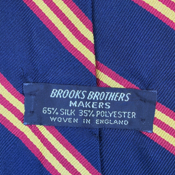 Vintage Brooks Brothers Navy & Yellow Striped Silk Blend Tie Woven In England